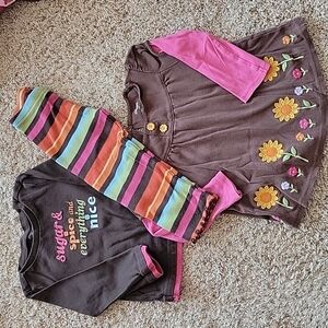 Gymboree Brown and Pink Long Sleeve Tees with Colorful Striped Pants
